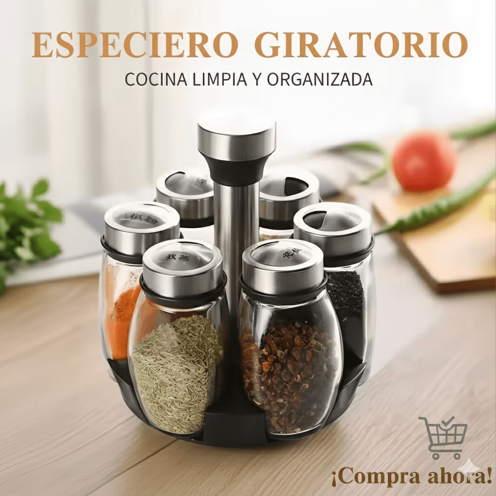 Revoluciona tu Cocina! Especiero Giratorio 360° con 6 Tarros de Cristal: Organización y Sabor al Alcance de tu Mano - MID SHOOPRevoluciona tu Cocina! Especiero Giratorio 360° con 6 Tarros de Cristal: Organización y Sabor al Alcance de tu ManoMID SHOOPMID SHOOP